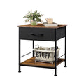 KD Bedside Furniture with Storage Drawers and Open Wooden Frame Bedside Table with Steel Frame Side Table for Bedrooms Dorms