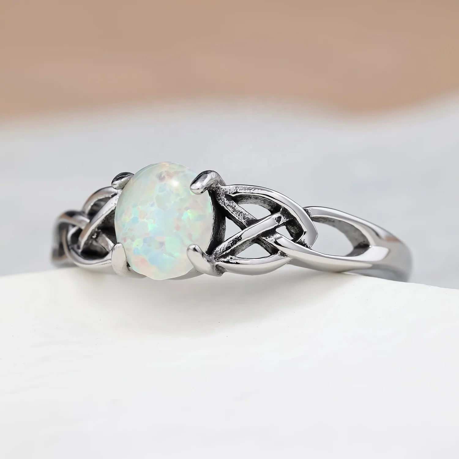 Ready to Ship Elegant Gemstone Jewelry White Fire Opal Oval Statement Stone Ring for Party Wear