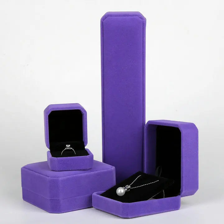 Purple Colorful Flannel Jewelry Ring Bracelets Necklace Pendants Earrings Packing Box Cheaper Small Moq Velvet Packaging Box