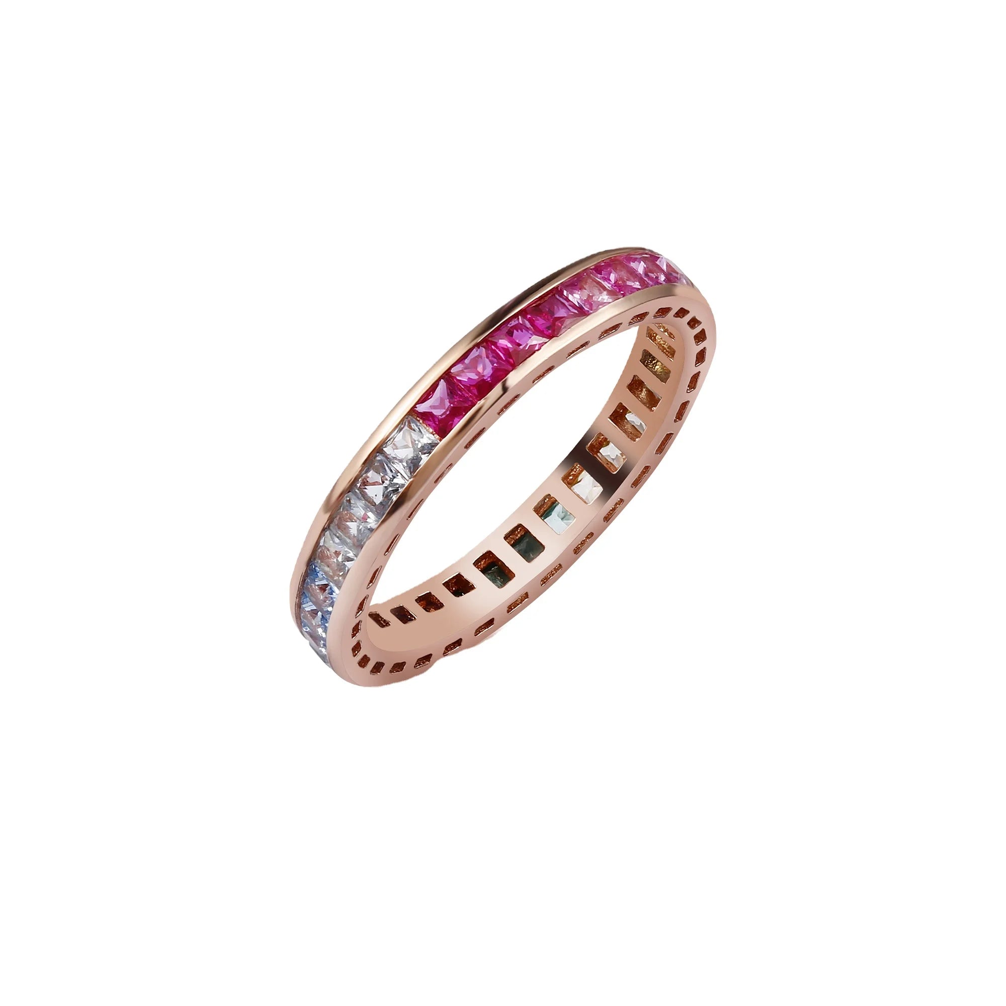 Kirin 925 Sterling Silver Simple Circle Ring with CZ Cubic Zirconia Rhodium Plated Rainbow Stackable Band for Gift