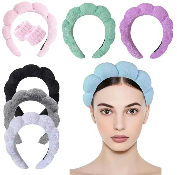 2 Pcs Wrist Washband Set Cute Skincare Headbands Terry Towel Cloth Fabric Hair Band for Face Washing Makeup Removal Shower