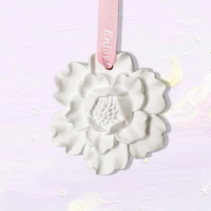 Hanging Scented Ceramic Peony Flower Shaped Plaster Aromatherapy Essential Oil Diffuser Car Aroma Wardrobe Air Freshener