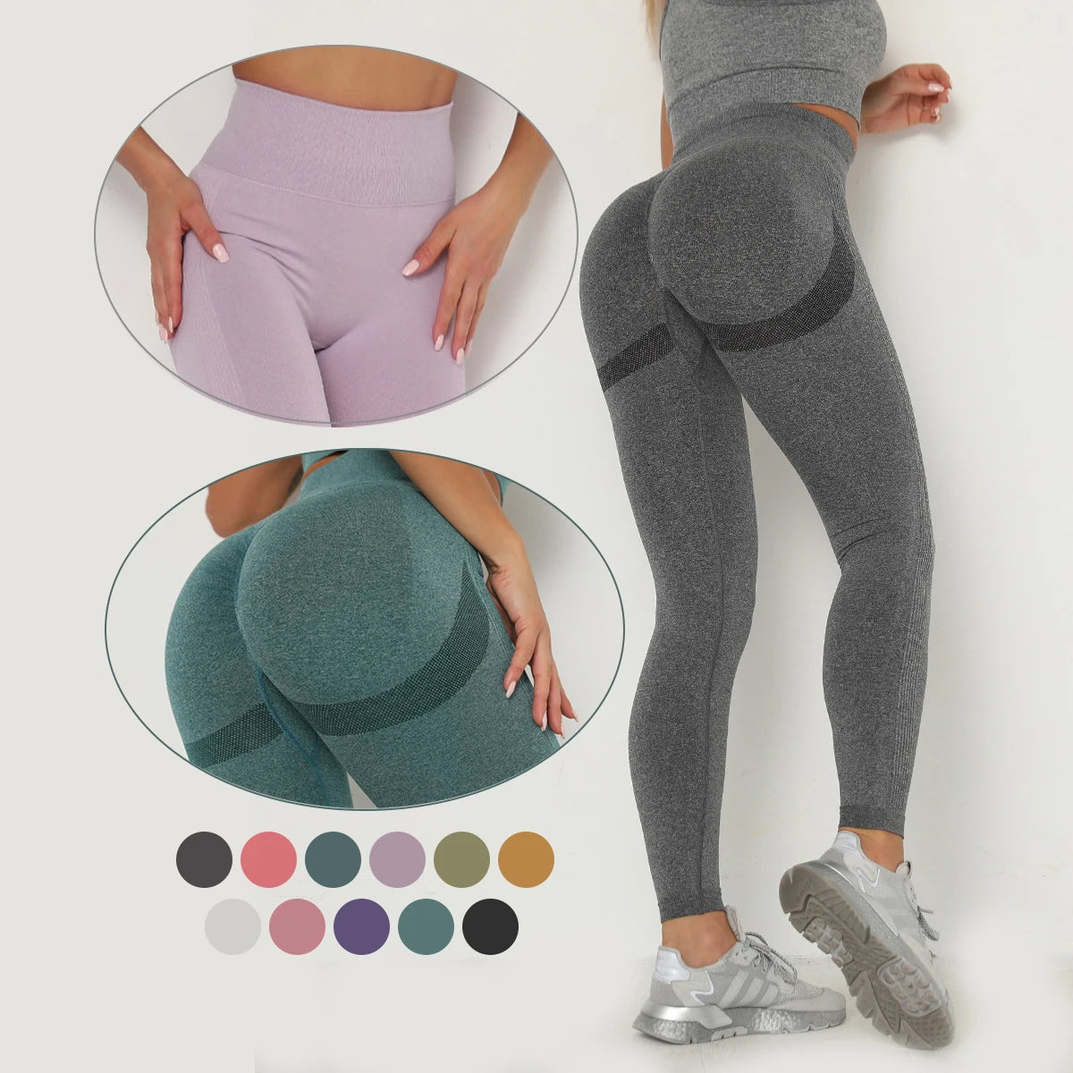 Women Tiktok High Waisted Yoga Pants Workout Scrunch Leggings Butt Lift Seamless Quick Dry Breathable Full Length 220g Fabric