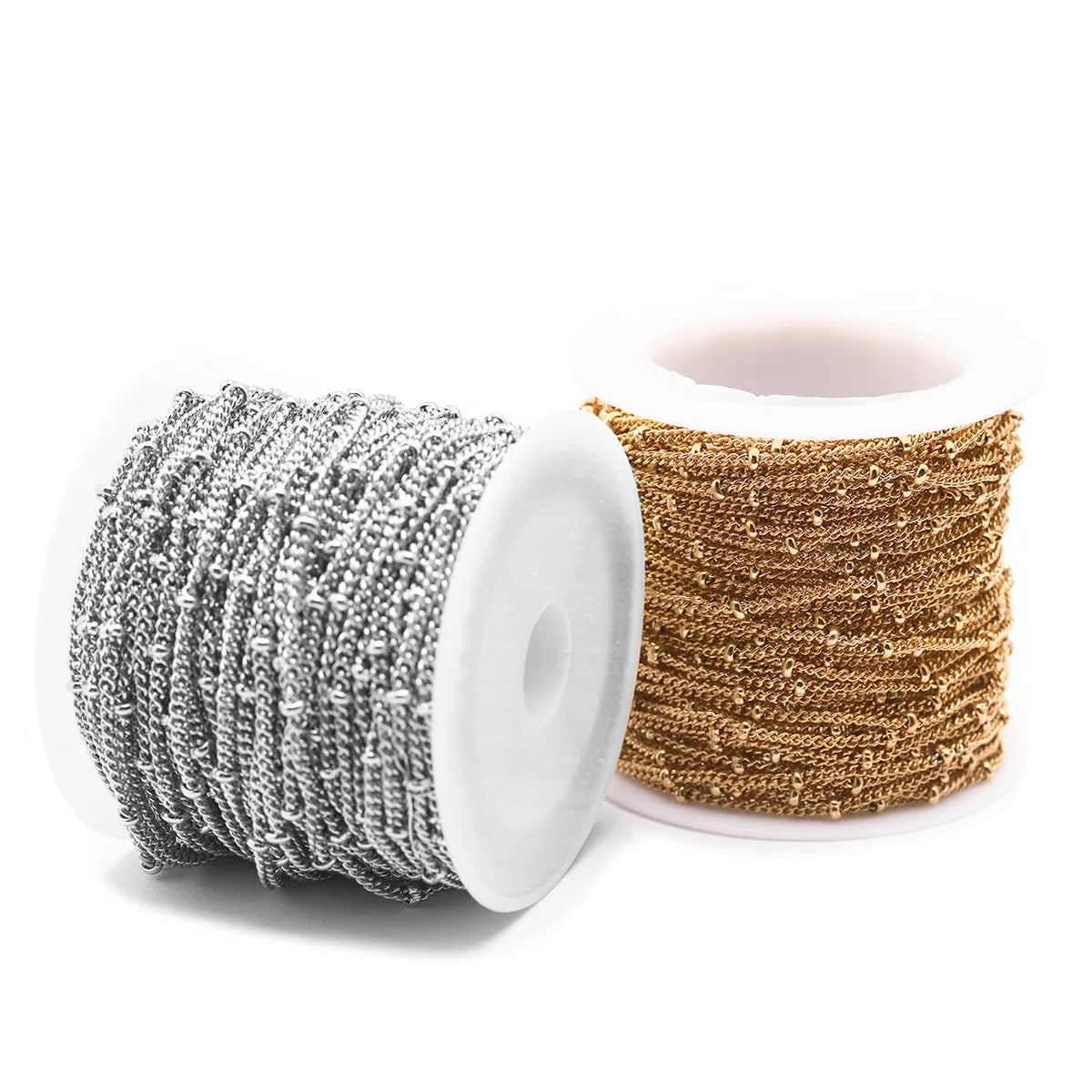 1.5mm 2mm Wide 2mm 3mm Beads Bulk Stainless Steel Necklace 10 Yards/Roll Wholesale Women Chains Roll for Jewelry Making