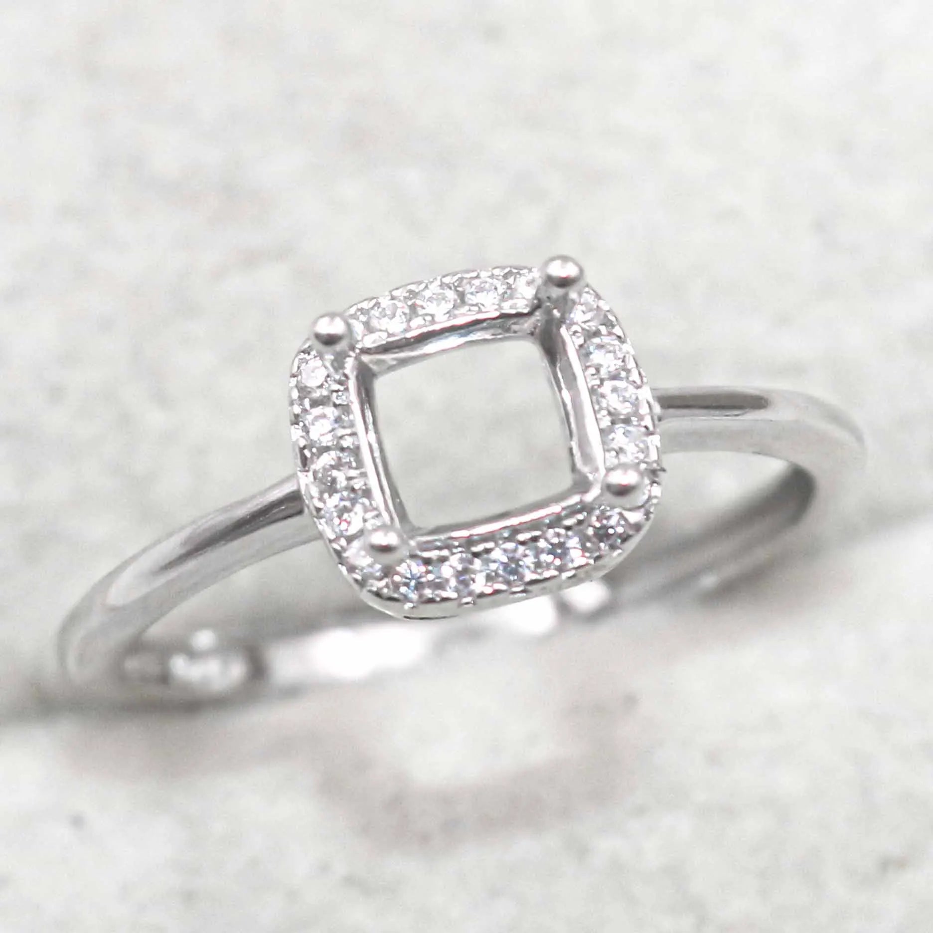Sterling Silver 5*5mm Semi Mount Ring Square Shape Empty Frame Blank Claws Setting S925 Base Without Center Stone for Inlay DIY
