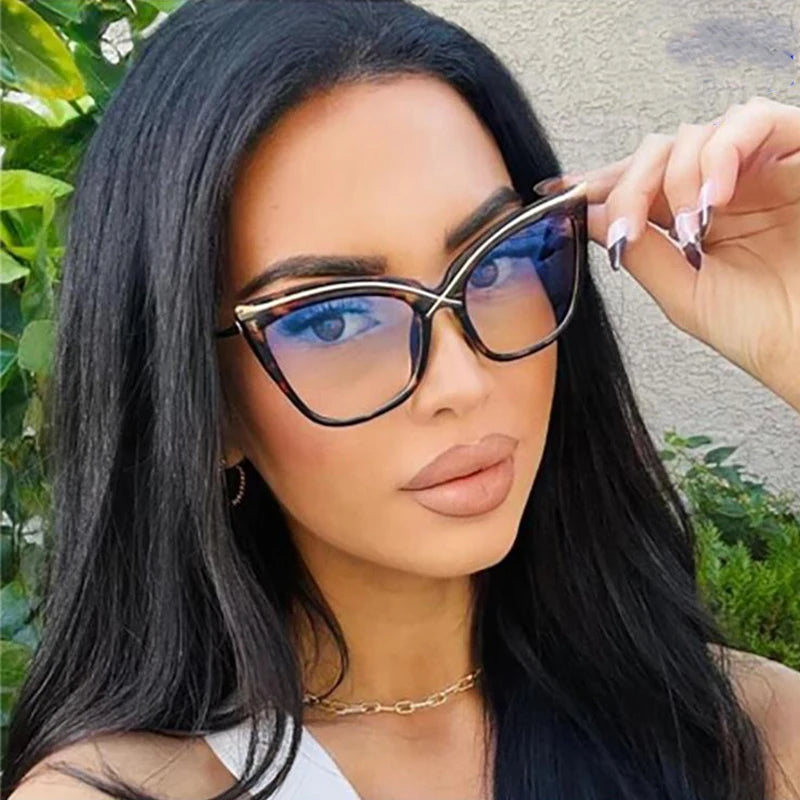 Oversized Cat Eye Metal Anti-Blue Light Glasses Women Glasses Anti Blue Light Blocking Eye Glass Frame Optical Glasses