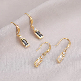 High Quality Cute Design Stainless Steel CZ Rectangle Dangle Pendant Earring for Women B-367