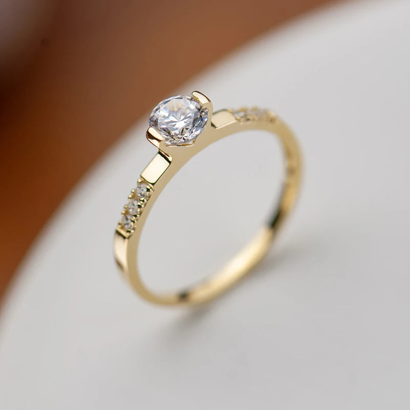 Lotus Custom Ring 18K Solid Gold Fashion Simple Gold Diamond Couple Engagement Wedding Ring Jewelry Women
