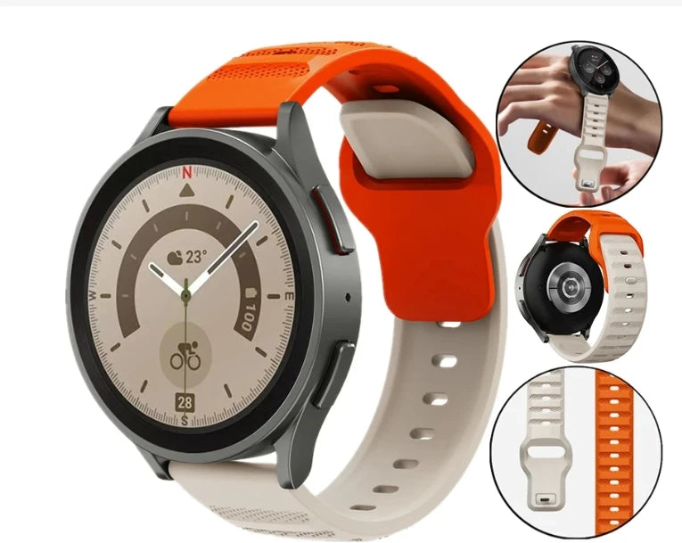 Forwelleny 20mm 22mm Watch Strap Silicone Two-color Band for Samsung Galaxy Watch3 4/5/5Pro 42 46MM