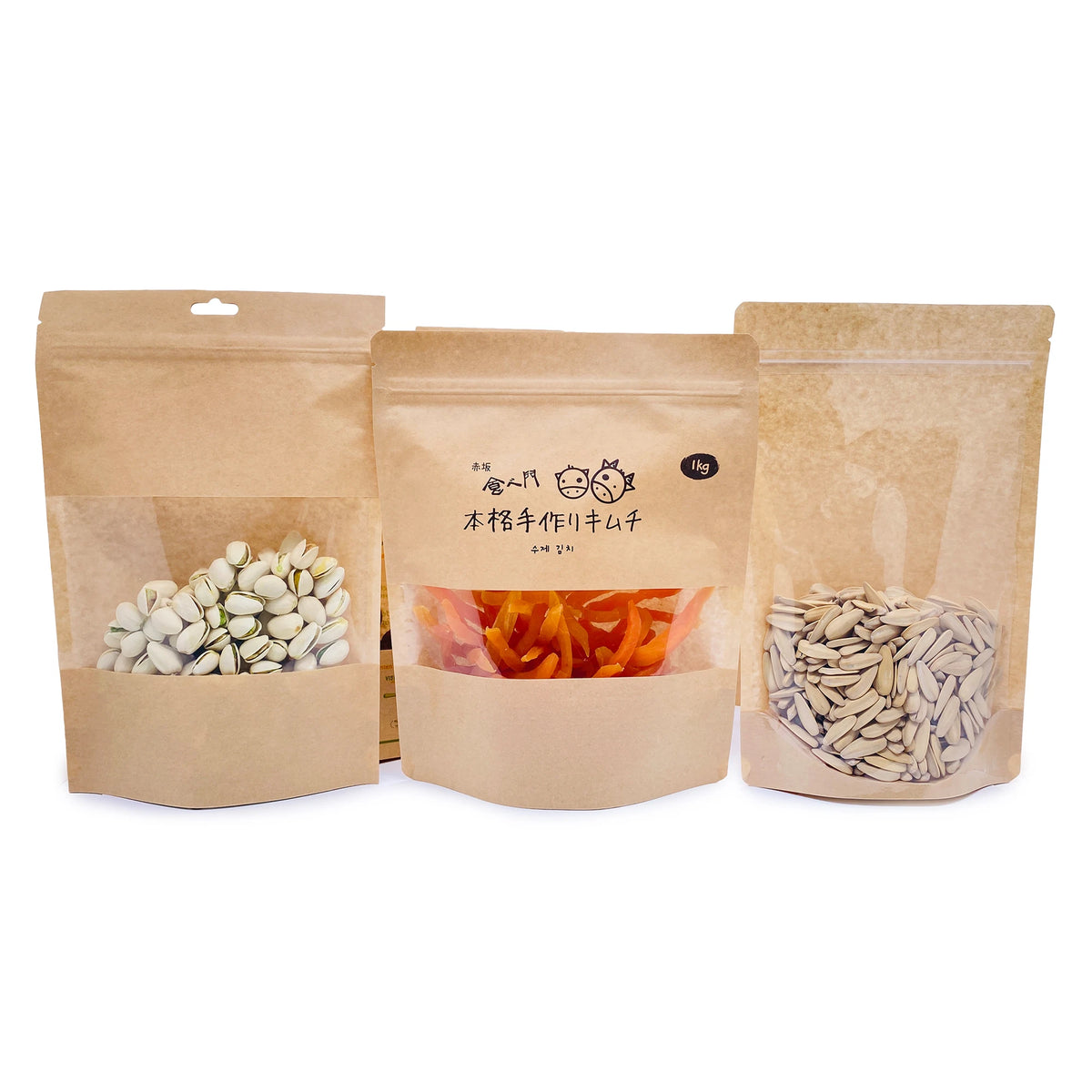 Customized logo Printing Food Packaging Bag With clear Window Standup Zipper Pouch Doypack Brown Kraft Paper Bag