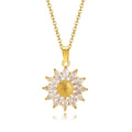 Wholesale PVD 18K Gold Plated Stainless Steel Necklace for Women Trendy 'You Are My Sunshine' Zirconia CZ Diamond Sunflower Sun