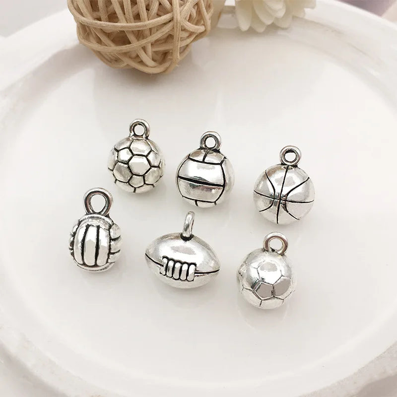Antique Silver Brass Metal Alloy Soccer Volleyball Football Rugby Basketball Pendant Jewelry Key Chain Necklace Charm