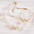 Trendy Watermelon Crystal Necklace Dainty Baroque Pearls Beaded Necklace Clear Quartz Jewelry Set for Women Girls Party Gift