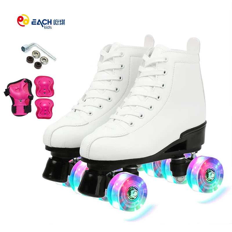 EACH New Arrival Buy Flashing Roller Skate Shoes Set Roller Skates Knee Pads for Women Adults Girl