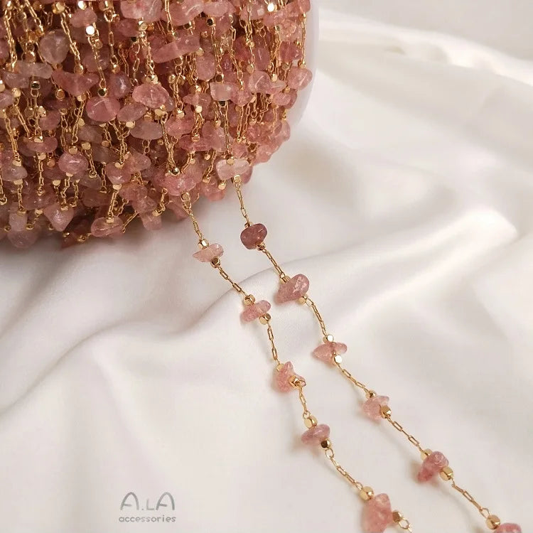 Topaz Luxury Crystal Accessories Neck Jewelry Chains Necklace Real Gold Plated 18k Chains Natural Crushed Stone Brass Chain