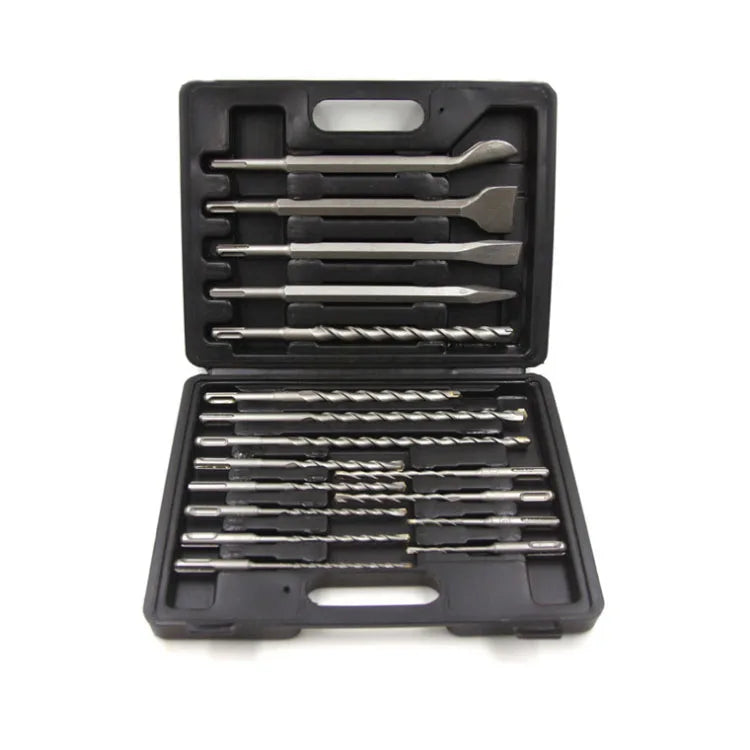 Manufacturer 17pcs Electric Hammer Drill Point Chisel Flat Chisel Aluminum Box Set Sds Impact Drill Wall Hole Drilling
