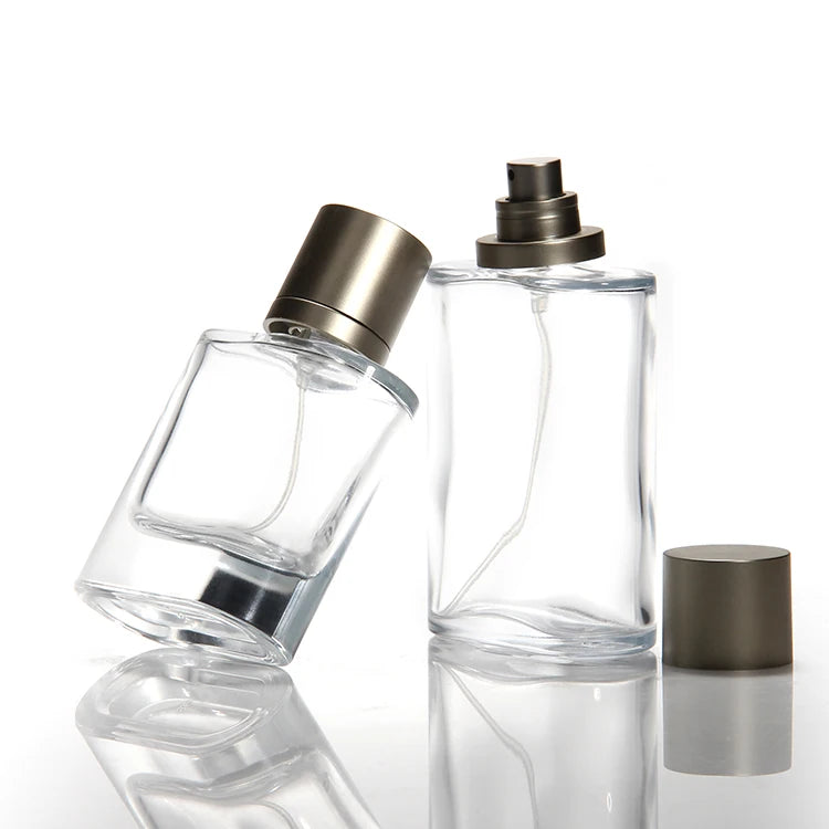 Customized logo Empty Flat square Glass Perfume Bottle Fragrance Perfume Bottles with Pump Sprayer Top