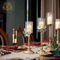 Wholesale Brass Candlesticks Anterns and Candle Jars Gold Single Crystal Candle Holder for Centerpiece Wedding
