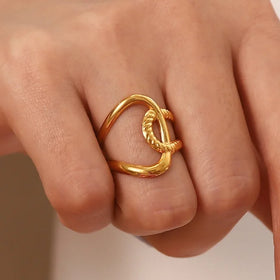 Hot Selling Personalized Double Interlocking Geometric Loop Ring Versatile Non Fading Stainless Steel Open Ring Fashion Jewelry