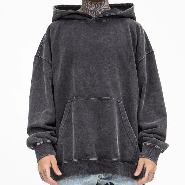 Custom Logo Cotton Stringless Heavyweight Vintage Hoodie With Pocket Oversized Blank Acid Wash Hoodie Men