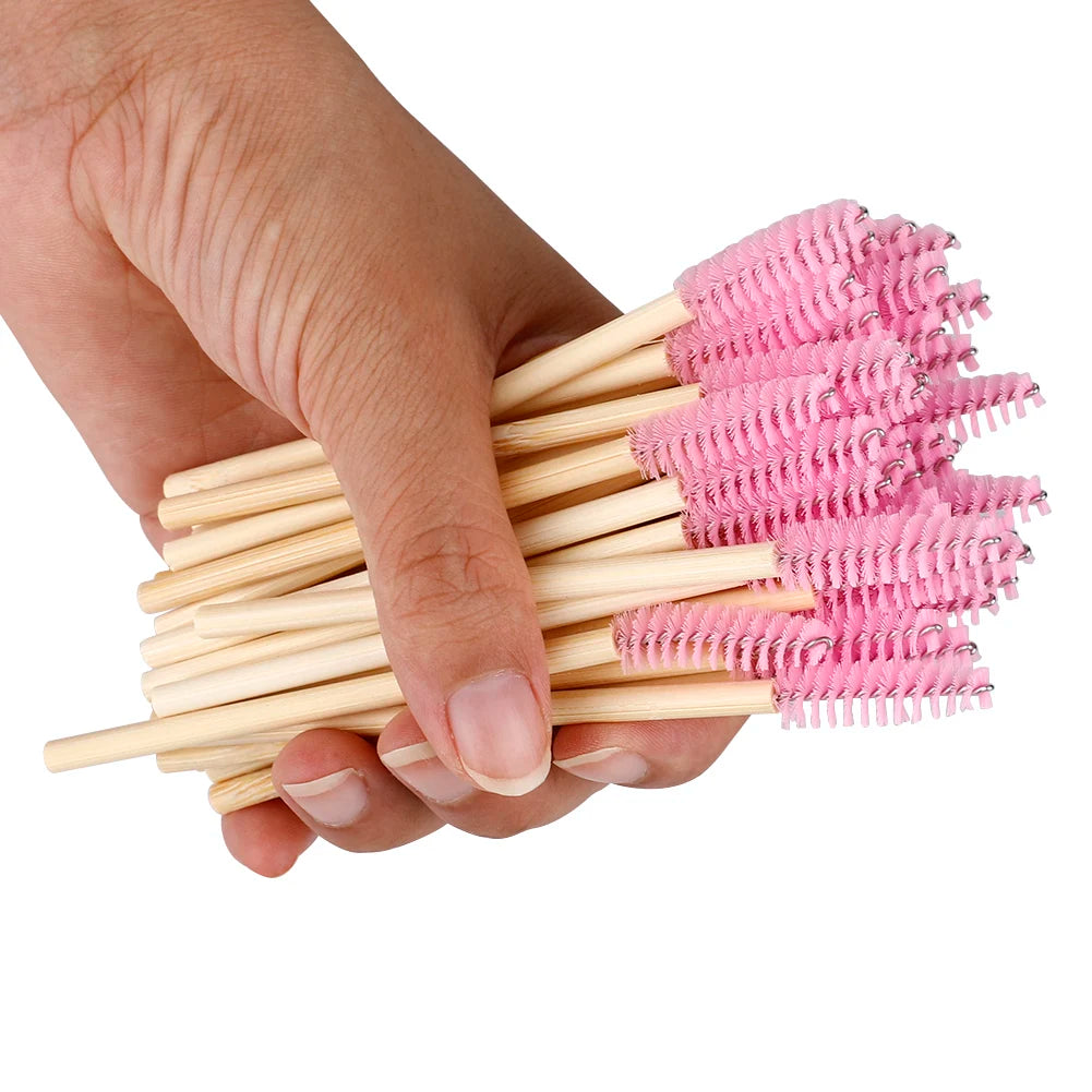 Bamboo Eyelash Brush Black Pink Nylon Mascara Wands Applicator for Disposable Eye Lash Wands Cosmetic Makeup Use
