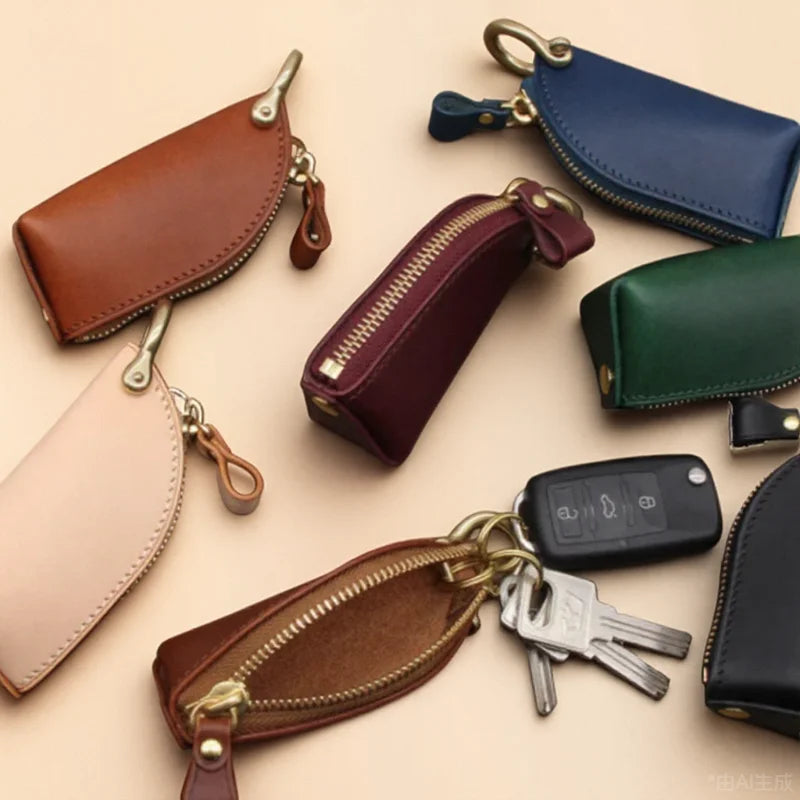 Leather Zipper Car Key Case with Metal PU Plastic Silver Materials Personalized Wholesale Pocket Keychain Holder Pouch