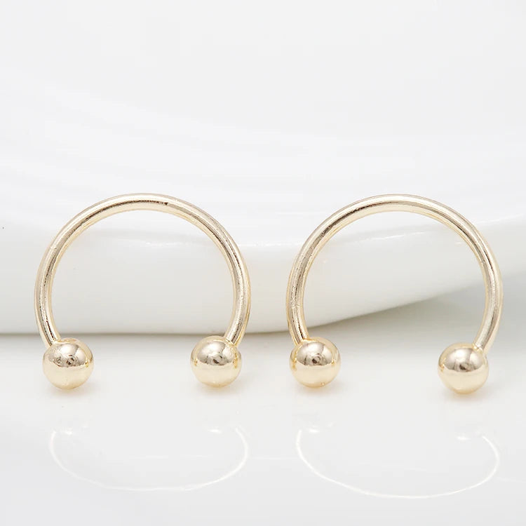 Fashion Jewelry 14k Gold Plated Double Ball Bead Semicircular Ear Clip for Women DIY Earrings Accessories