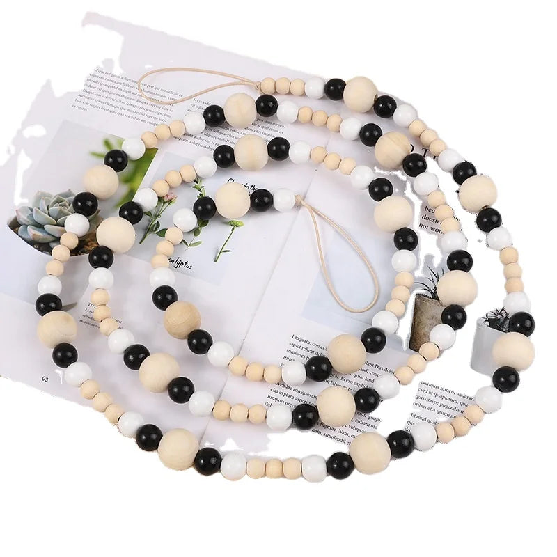 Hot Sell Colorful Wood Garland Diy Wooden Bead Charm Pendant Round Wood Beads Garland