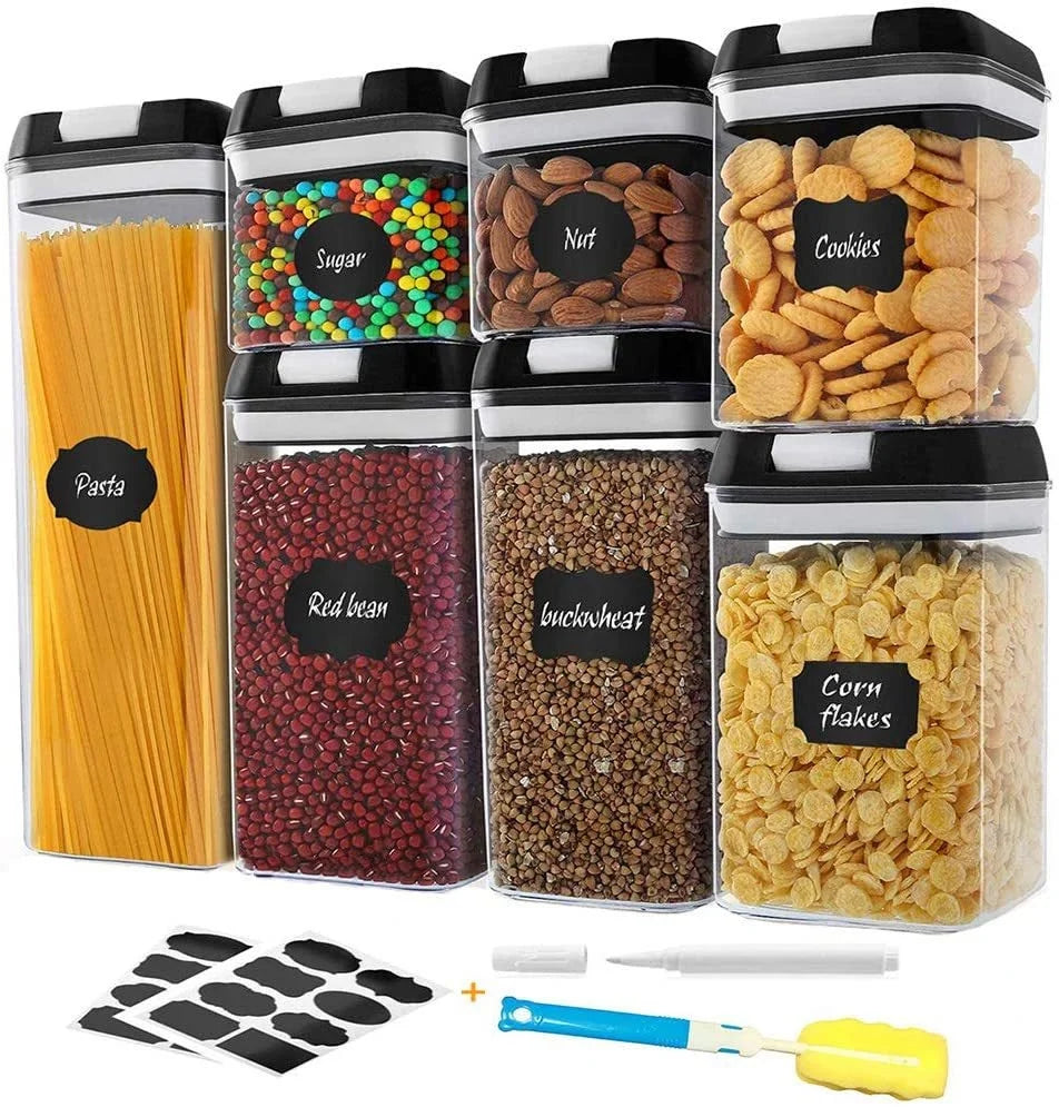 Best Sell 7pcs Kitchen Sealed Jar with Lid Plastic Vacuum Moisture Proof Fresh-Keeping Food Container Storage Tank