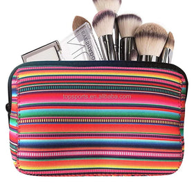 Waterproof Shockproof Neoprene Printed Strip Makeup Bag Zipper Large Capacity Multi-Use Organizer Travel Daily Use Stylish