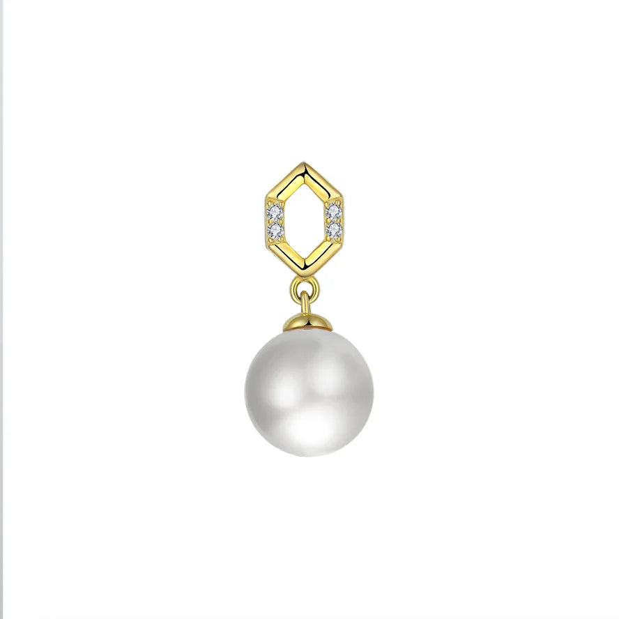 YILUN 18K Gold Plated Freshwater Pearl Pendant CZ Diamond Fine 925 Sterling Silver Hexagon Pearl Pendant Jewelry for Women