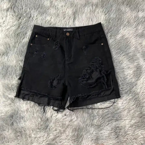 DENIMGUYS Ladies New Fashion Frayed Hem Raw Edge Irregular Torn Ripped Hole Stretch Denim Shorts Jeans Pants for Women
