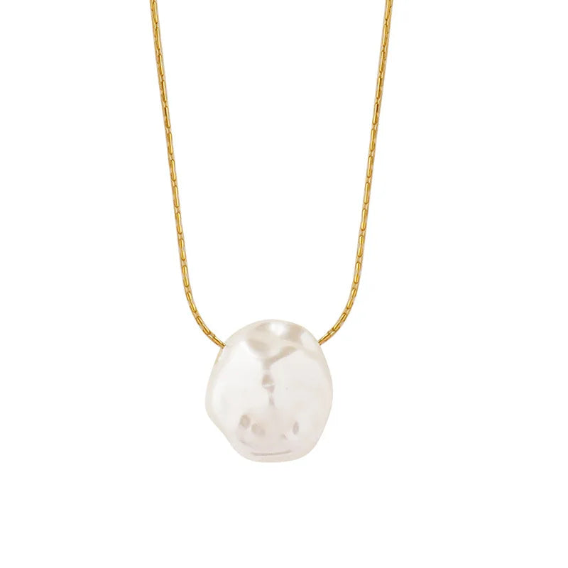 INS Design Stainless Steel Baroque Irregular Imitation Pearl Design Plastic Bead Pendant Thin Chain Choker Necklace