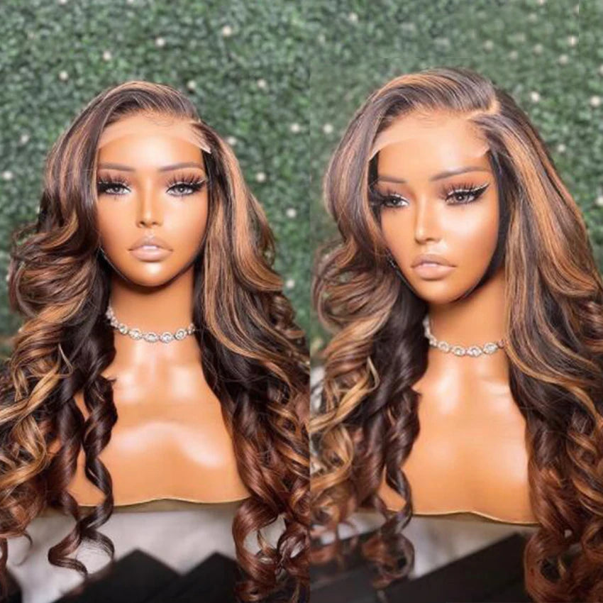 Full Lace Glueless Human Hair Wig for Black Women Brazilian Virgin Human Hair Highlight Loose Wave Lace Frontal Closure Wig