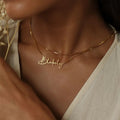 EManco Customisable Women's Stainless Steel Necklace with Gold Custom Name Plate Pendant Classic Box Chain and Letter Shape