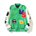 Unisex 2021 Green Embroidery Woolen Bomber Baseball Varsity Jackets Stand Collar 100% Cotton Material