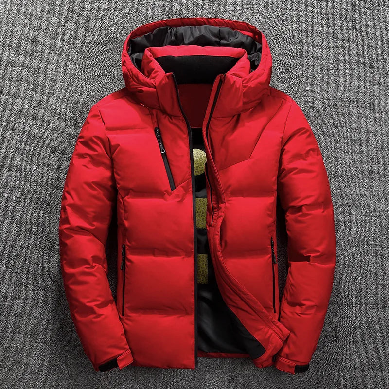 Men's Down Jacket Thick Winter Warm Down Coat With Removable Hooded Black Red Trend Outwear