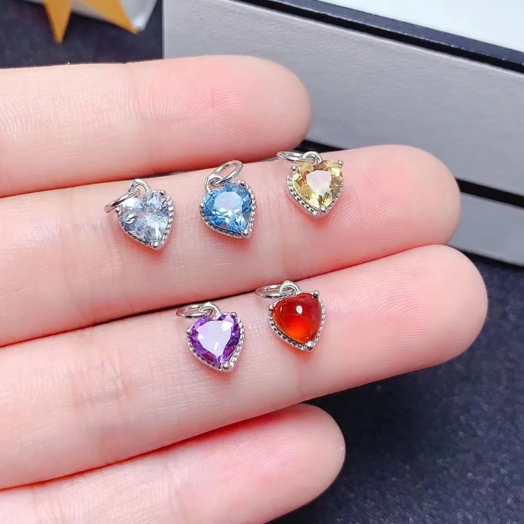 925 Sterling Silver Natural Amethyst Pendant Necklace Custom Font Love Heart Hugs and Kisses Rhodium & Gold Plated for Gift