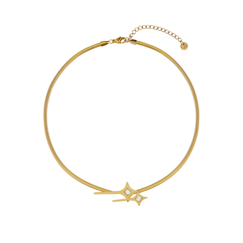 Latest 18K Gold Plated Stainless Steel Jewelry Snake Chain Irregular Star Zircon Pendant for Women Party Gift Necklace P223357