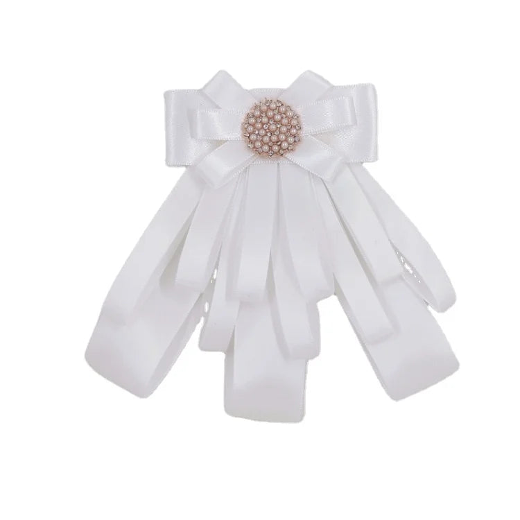 Fashion White Ribbon Bow Floral Pearl Brooch Pins Luxury Wedding Dress Gift for Women Kimmy