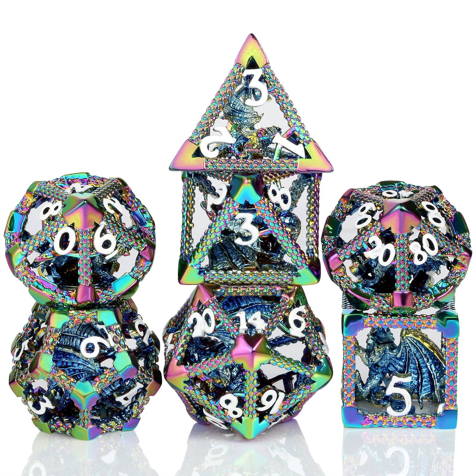 Dragon Hollow Copper Metal 7-Piece Polyhedral Dice Set with Square 16mm D&D RPG Dice for Dungeons and Dragons