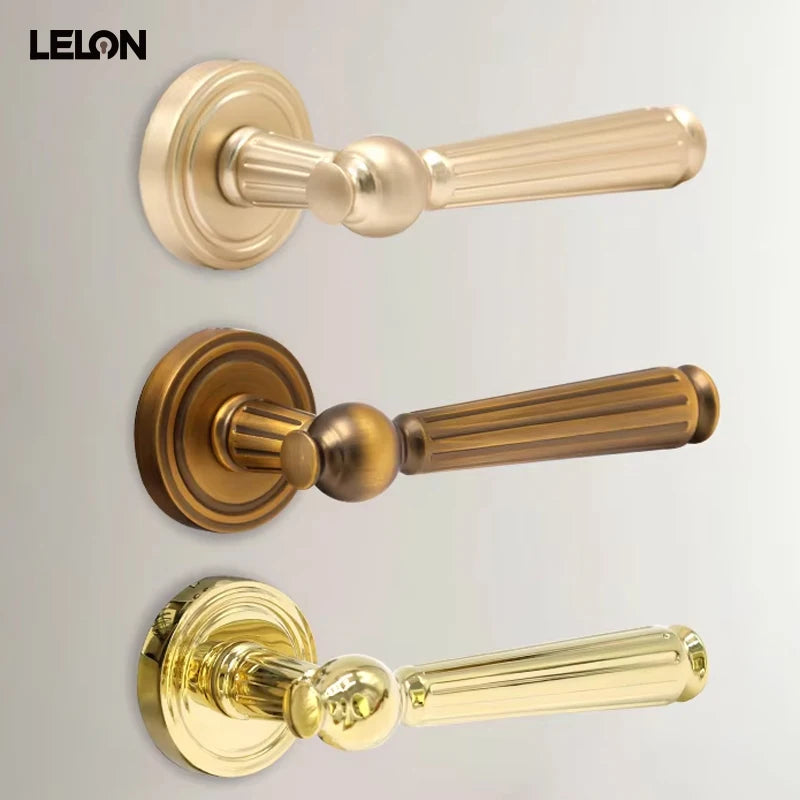 Traditional Style Retro Door Handle Antique Brass Cylinder Key Mortise Lock Lever Lockset for Bedroom Bathroom