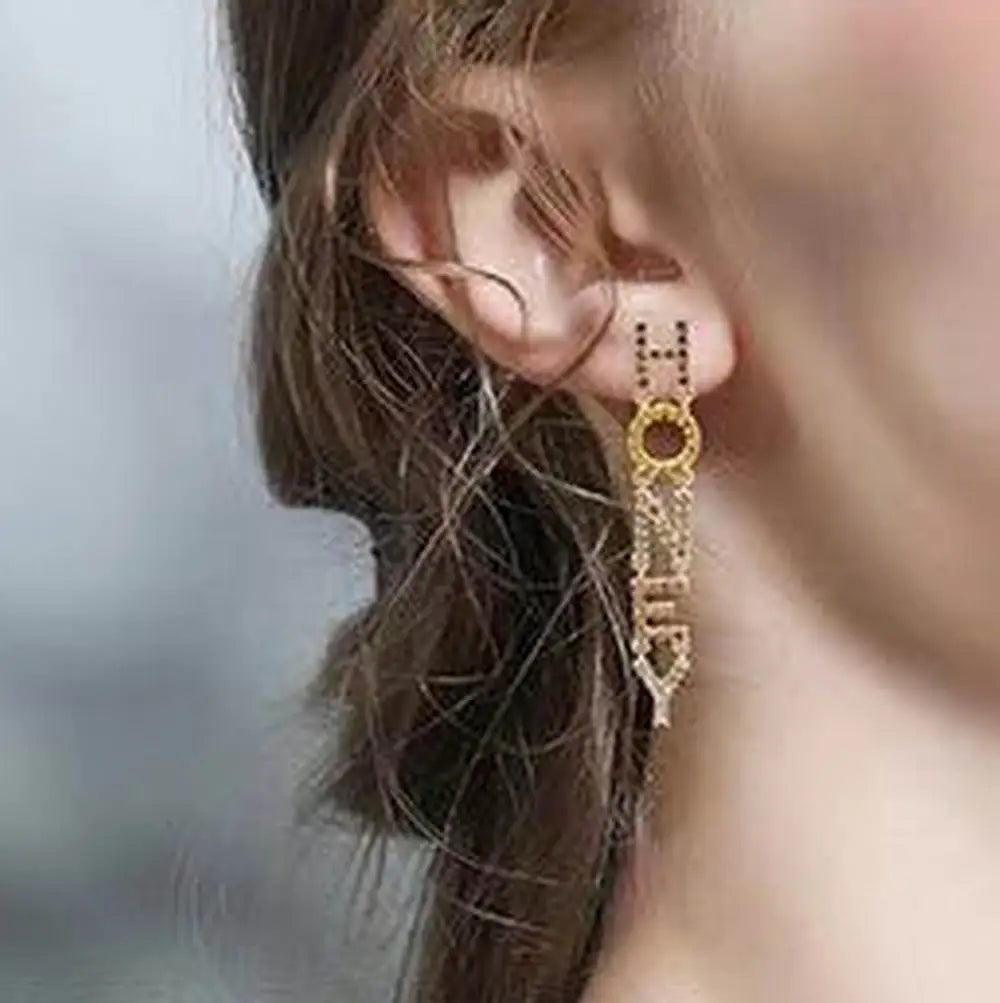 Wholesale Trendy Jewelry Earrings Gemstone Crystal Diamond Letter Drop Stud Earrings for Women Manufacturer Supplier