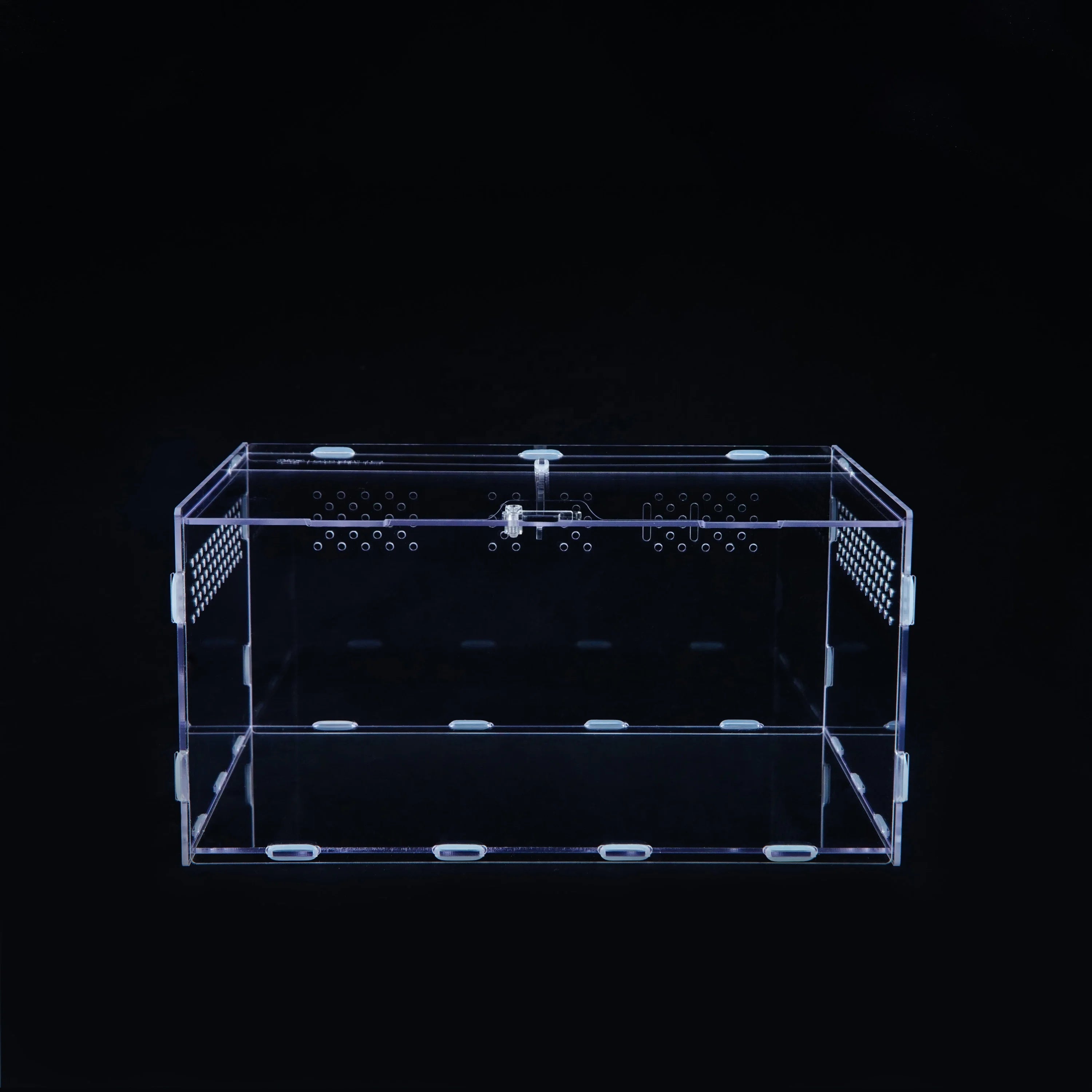 High Transparent Collapsible Portable Acrylic Reptile Display Case Enclosure Laser Cut Front Door Top Ventilation Breathable