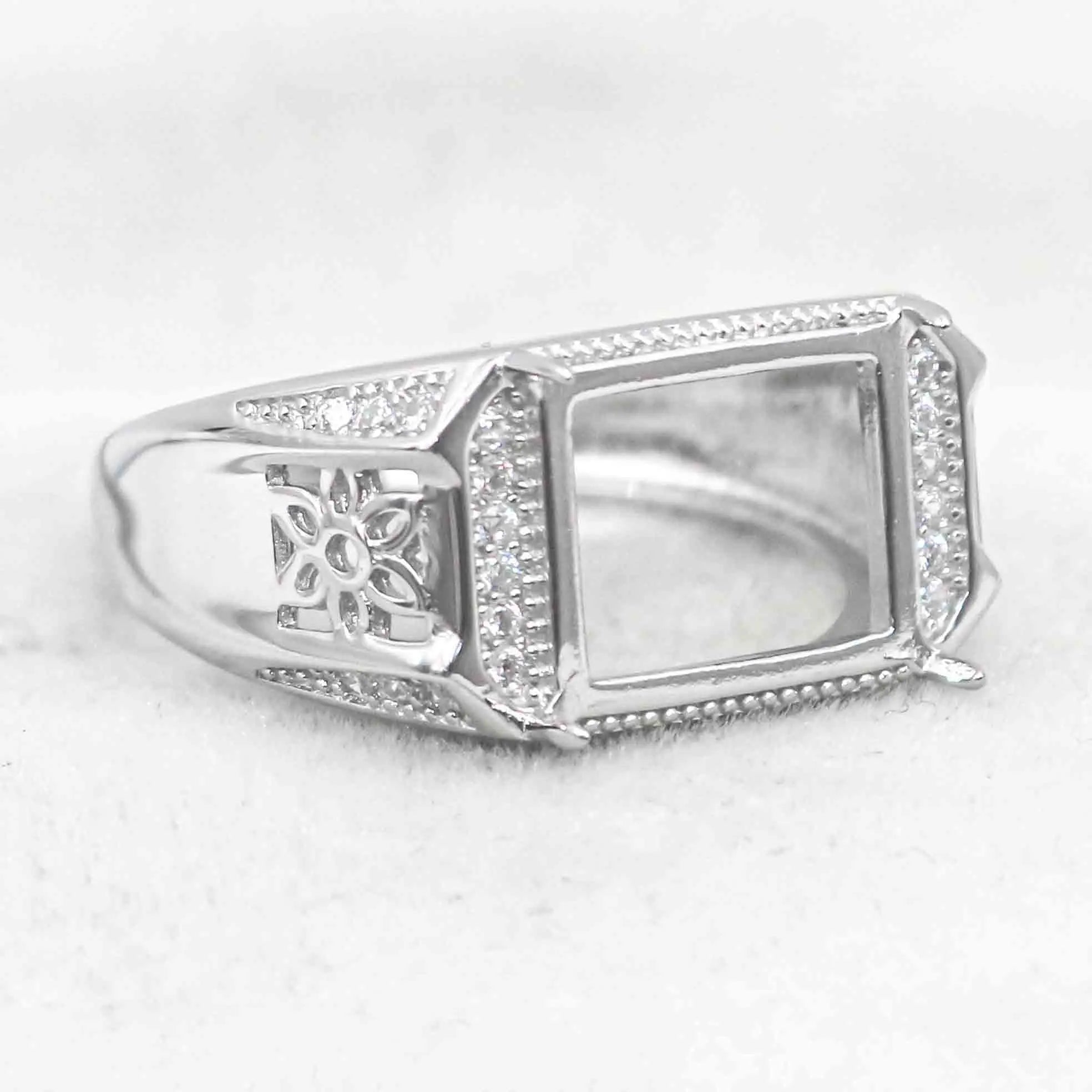 Sterling Silver 9*11mm Semi Mount Men's Ring Frame Empty Blank Claw Setting S925 Base Holder Without Center Stone for DIY Inlay