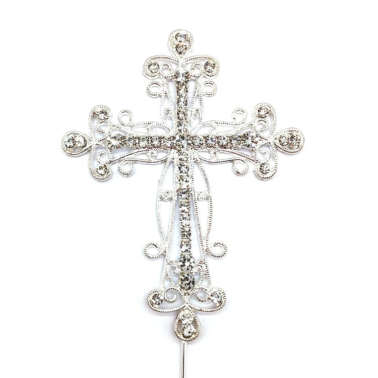 Wholesale Fashion Silver Christian Cross Crystal Rhinestone Cake Topper for Wedding Religious Baptism Birthday Party Cake Decor