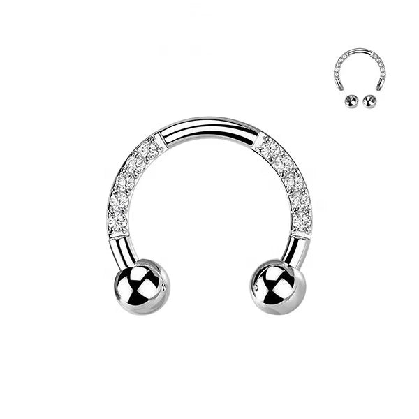 IMPLANT GRADE Titanium White CZ Gem Pave Horseshoe Bull 8mm Trendy Fashionable Nose Piercing Body Jewelry