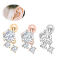 Lotus Wholesale 14K Solid Real Glod Triple Zircon Dangle Drop Screws Labret Cartilage Earrings Stud Piercing Jewelry for Women