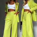 Women Sweatsuit European and American Women's Elegant Solid Color Split Sleeve Lapel Suit Pocket Straight Pants Suit