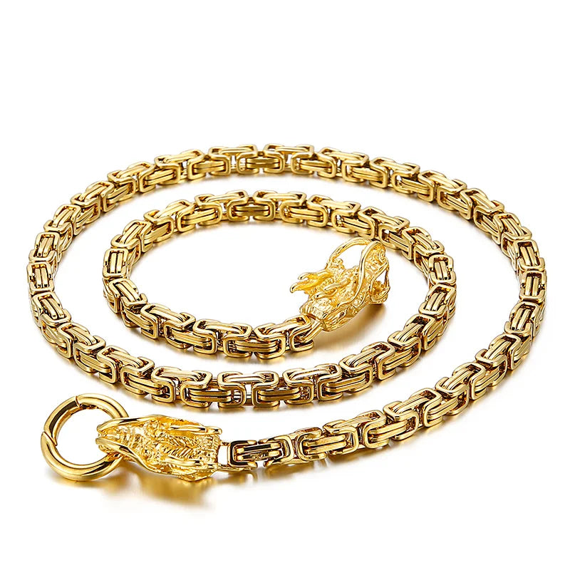New Fashion Design Stainless Steel Gold Knot Chain Dragon Necklace Byzantine Men Punk Jewelry Accessories